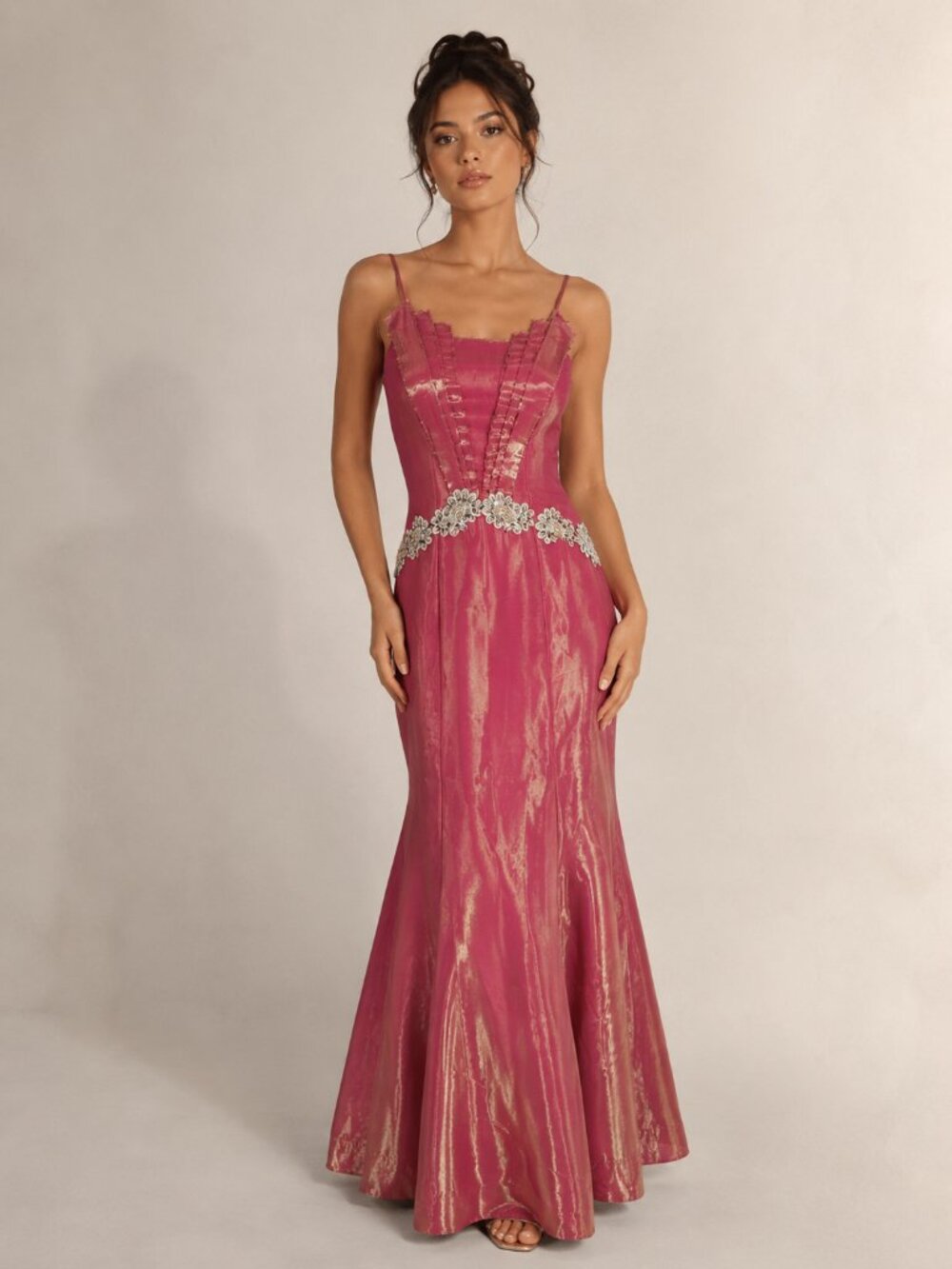 Vintage 90s Y2k Sleeveless Embellished Princess Prom Maxi Dress Size Medium